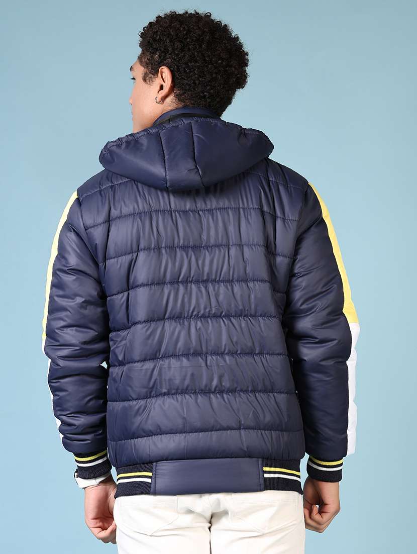 men's navy blue hooded puffer jacket - 21665443 - Standard Image - 2