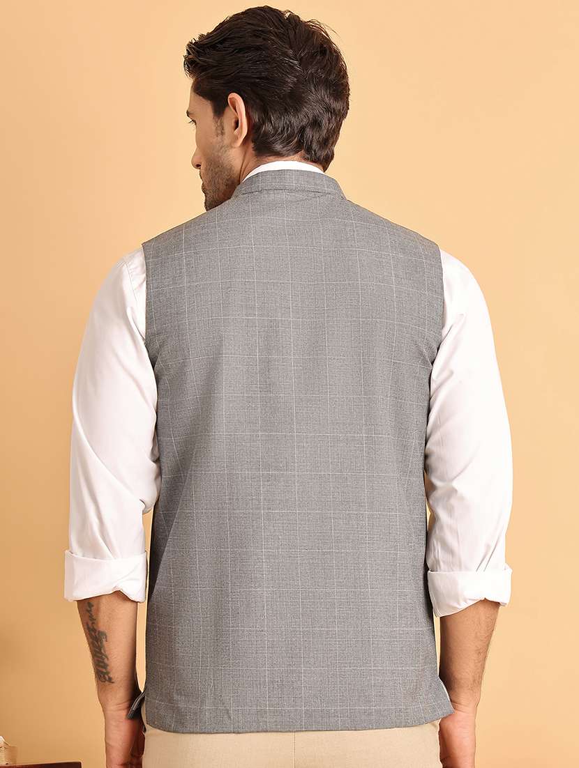 men checks mandarin neck nehru jacket - 21665466 -  Standard Image - 2