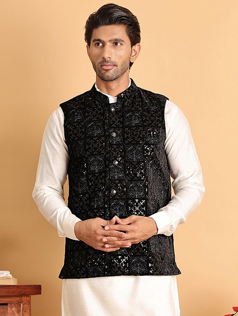 men black embroidered nehru jacket - 21665468 - Zoom Image - 0