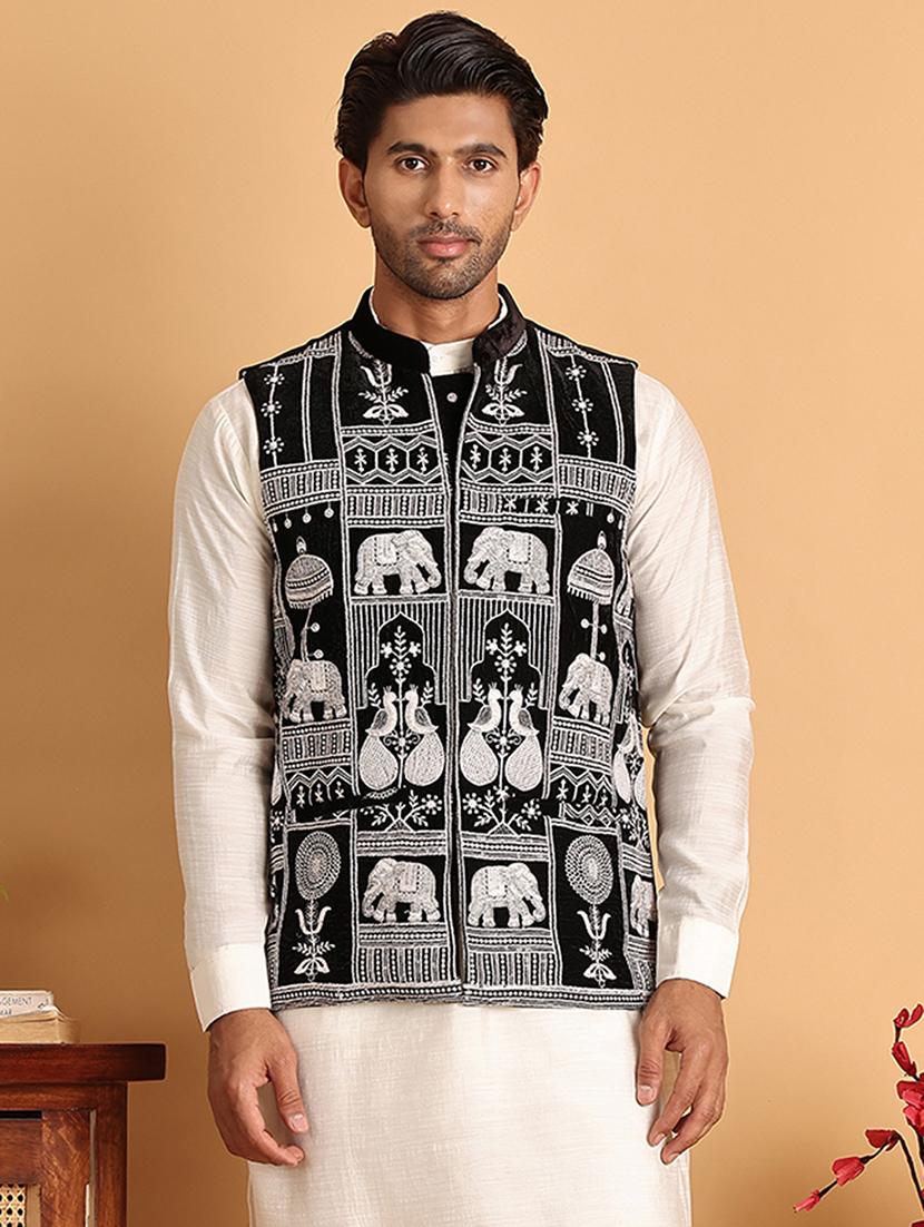 black velvet nehru jacket - 21665470 - Zoom Image - 0