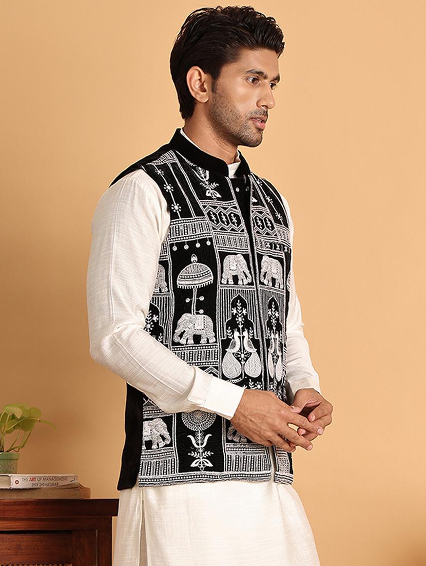 black velvet nehru jacket - 21665470 - Standard Image - 2