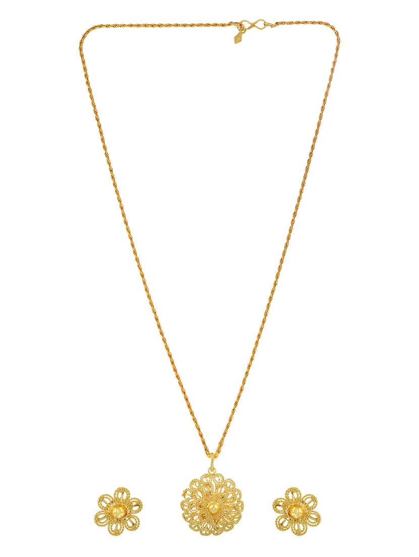 women gold plated blooming flower design necklace with earrings - 21665531 -  Standard Image - 2