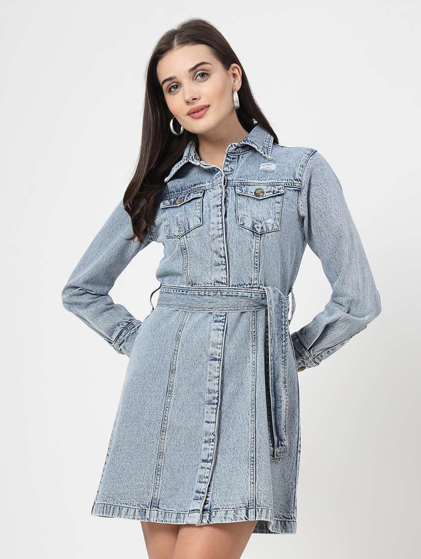 women solid collared cuffed sleeves dress - 21665549 - Zoom Image - 0