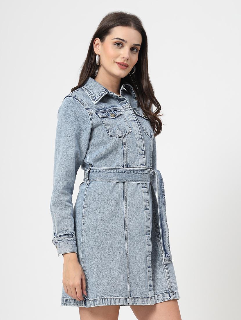 women solid collared cuffed sleeves dress - 21665549 - Standard Image - 2