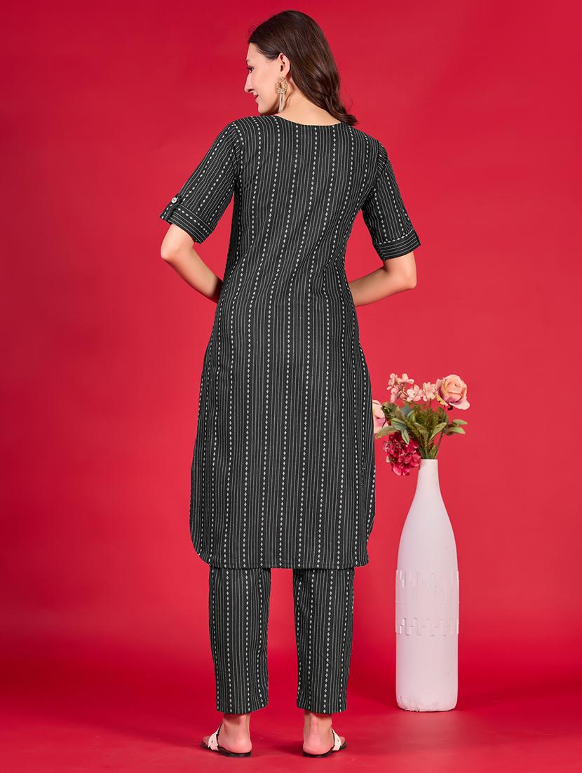 women stripes v neck kurta pant set - 21665567 - Standard Image - 2