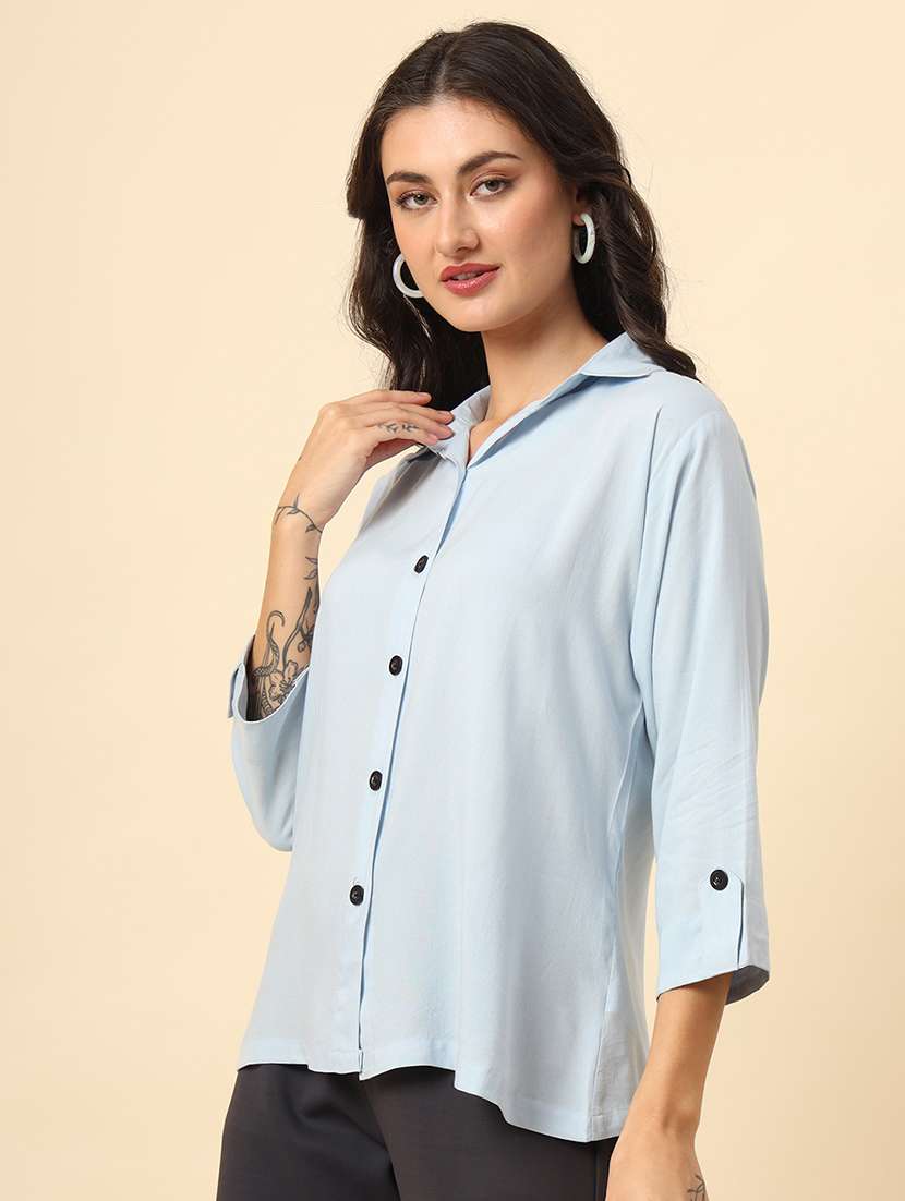 women solid collared regular fit shirt - 21665574 - Standard Image - 2