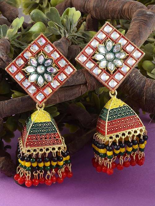 women gold pleated jhumka earring - 21666158 - Standard Image - 0