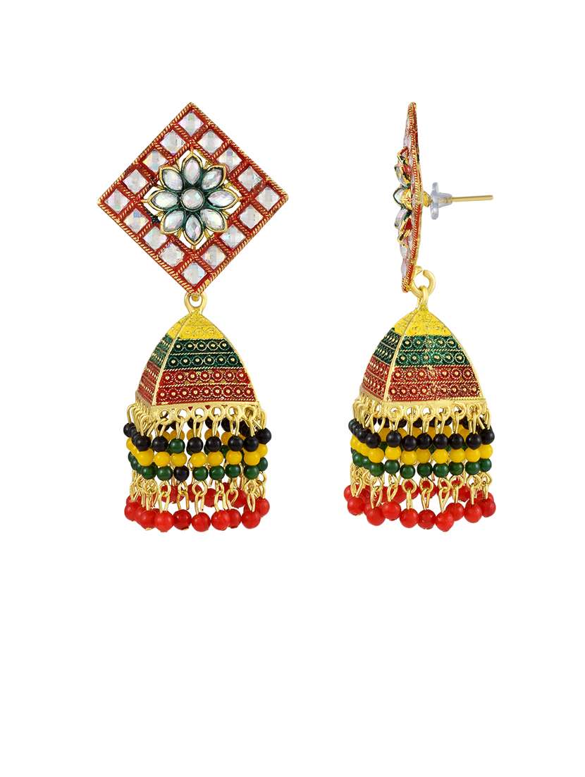 women gold pleated jhumka earring - 21666158 - Standard Image - 2