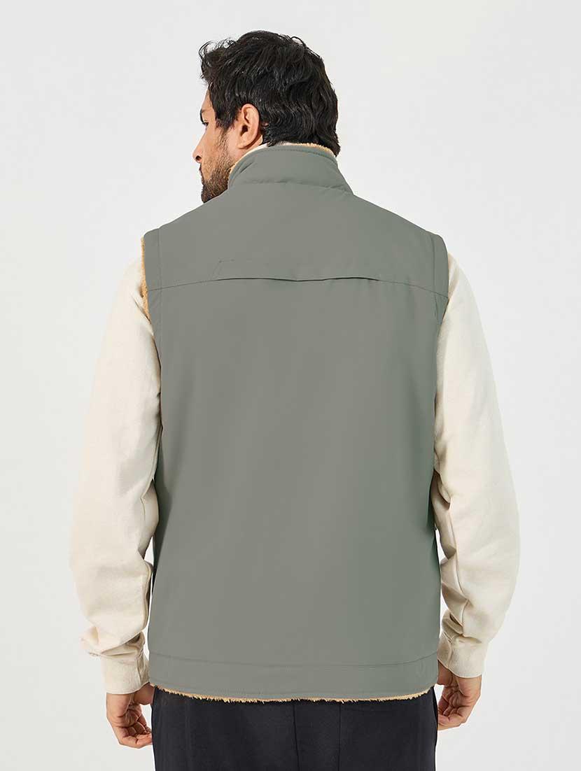 men grey solid sleeveless casual jacket - 21666278 - Standard Image - 2