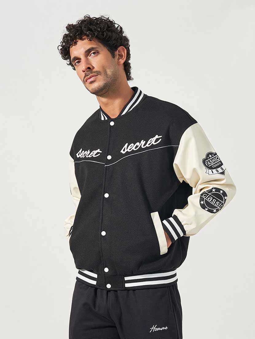 men black color block varsity jacket - 21666279 -  Standard Image - 2