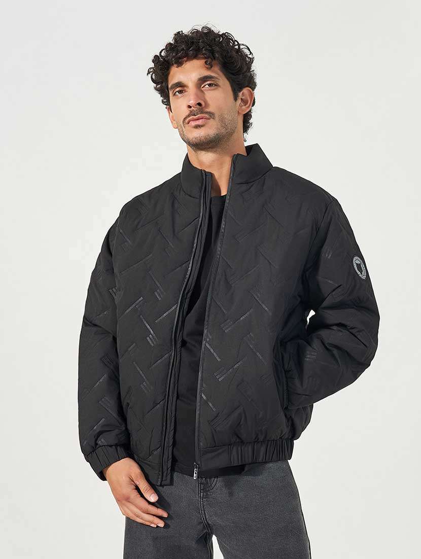 men black solid long sleeve casual jacket