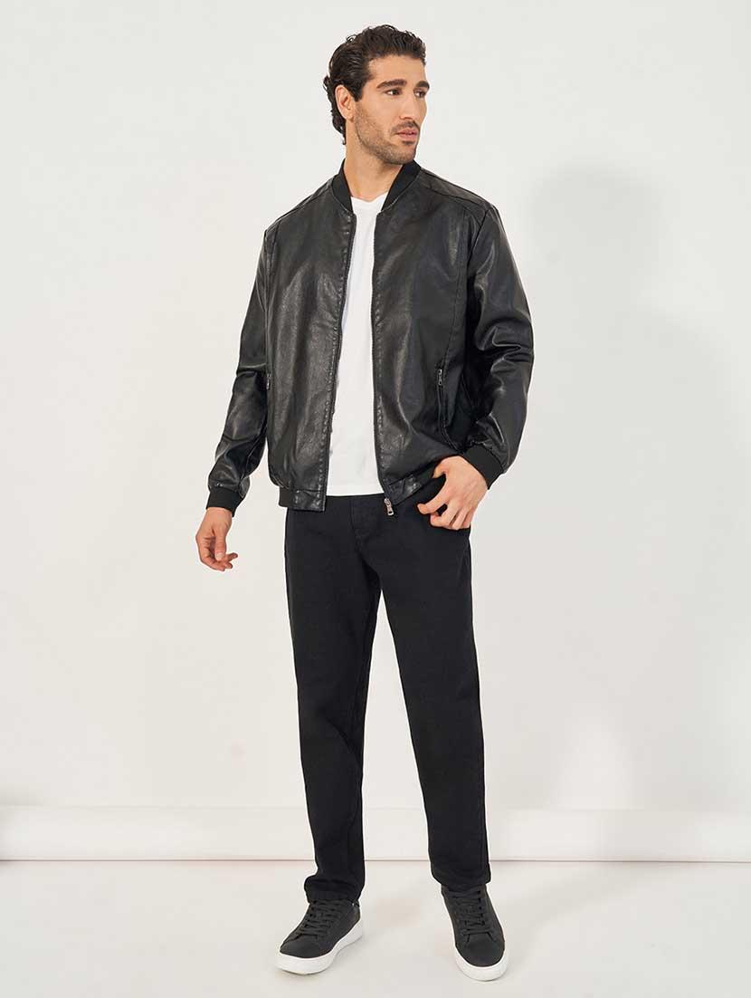 men black solid long sleeve biker jacket - 21666288 - Standard Image - 2