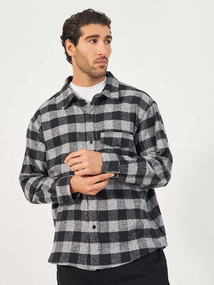 men checks long sleeve shacket