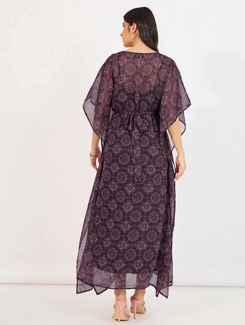 women printed v neck kaftan dress - 21666335 -  Standard Image - 2