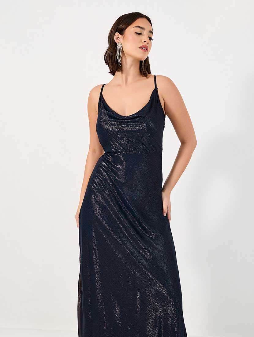 women solid cowl neck sleeveless a-line dress - 21666336 -  Standard Image - 2