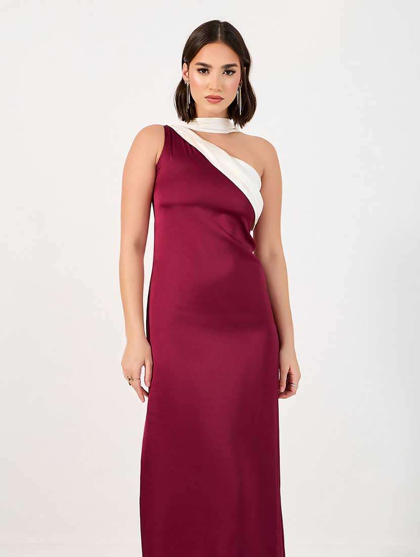 women color blocked single shoulder sheath dress - 21666338 -  Standard Image - 2