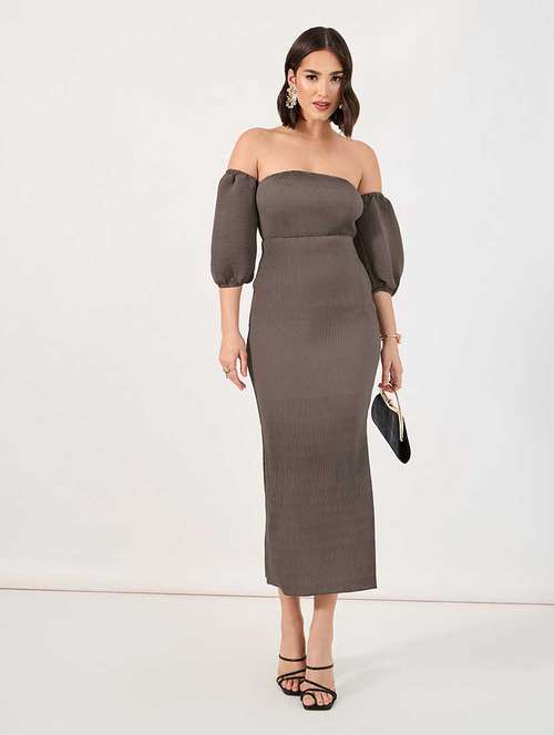 womemn solid off shoulder bodycon dress - 21666339 -  Standard Image - 0