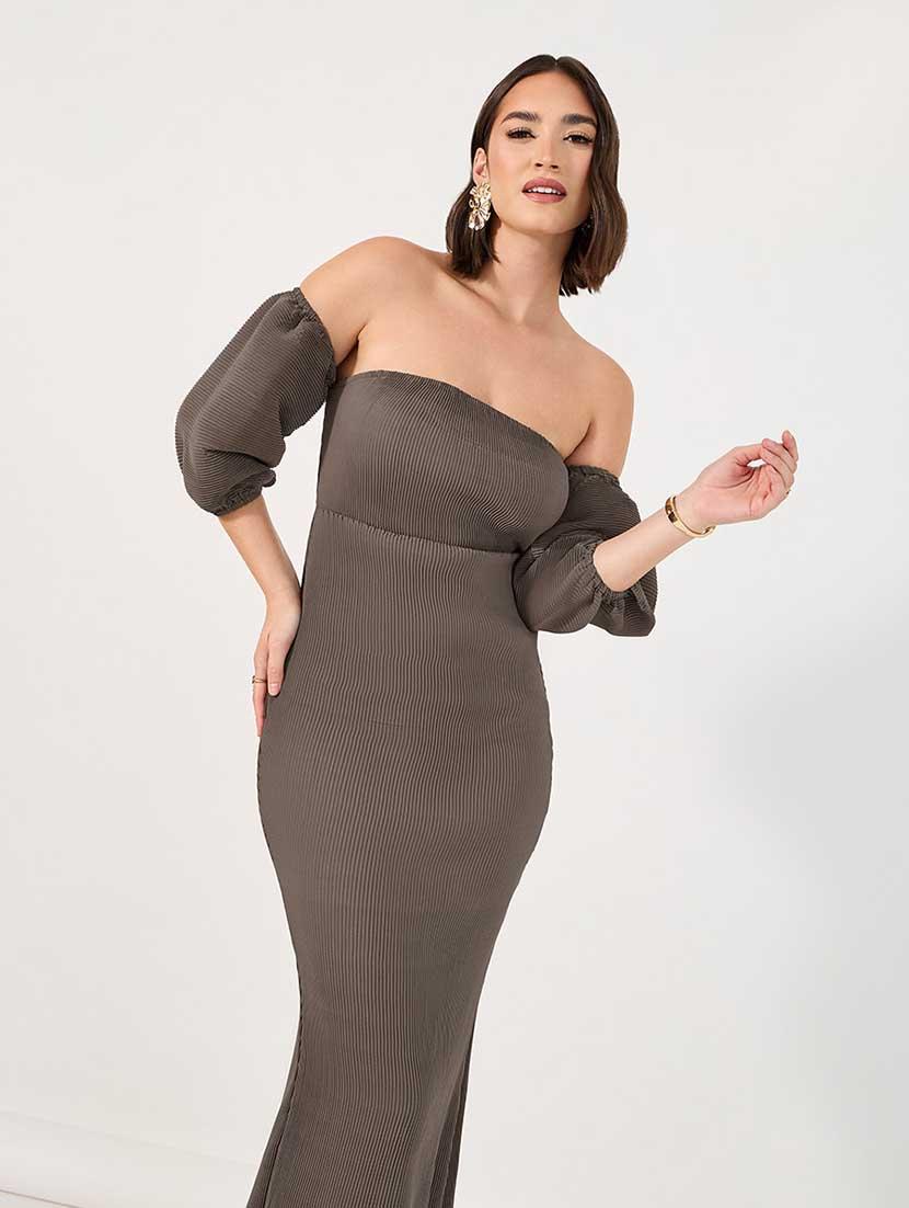 womemn solid off shoulder bodycon dress - 21666339 - Standard Image - 2