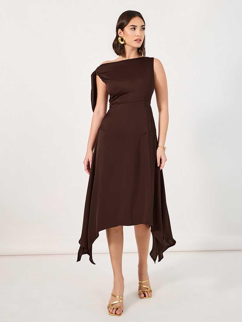 women solid sleeveless asymmetric dress - 21666347 -  Zoom Image - 0