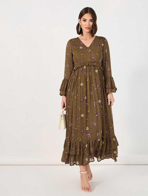 women floral print bell sleeves tiered dress - 21666349 - Standard Image - 0