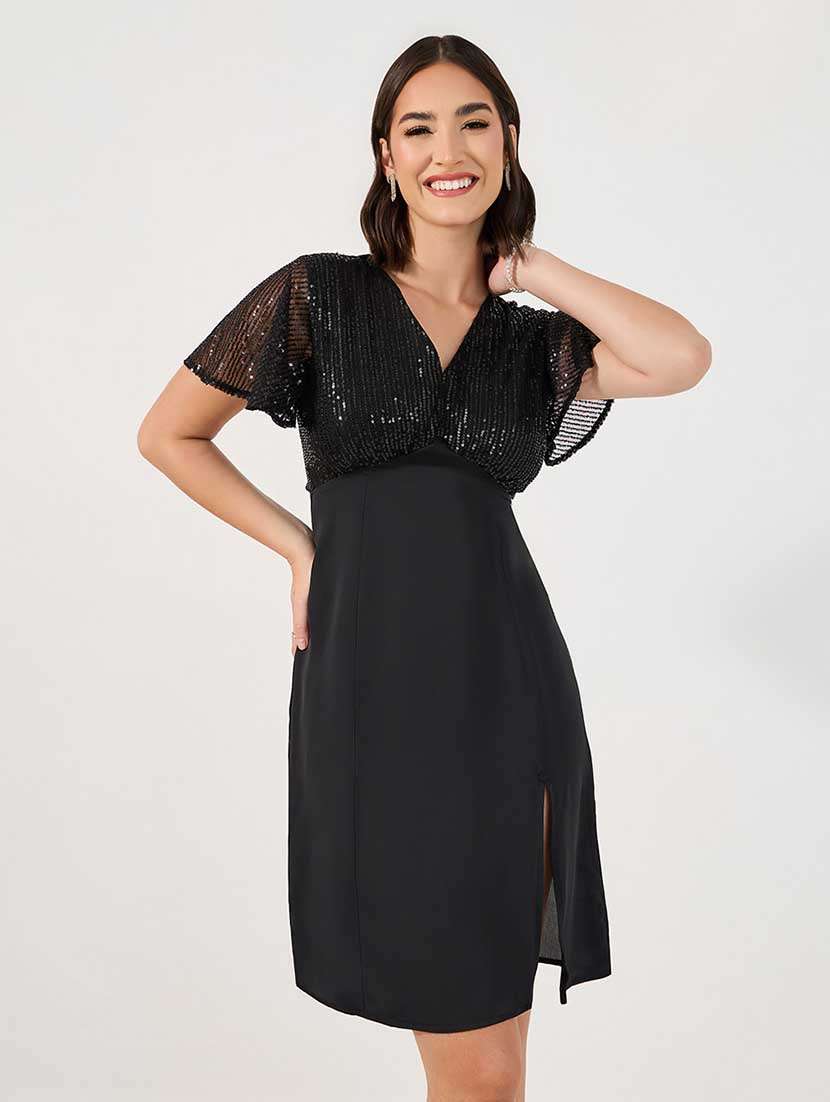 women sequined flute sleeves sheath dress - 21666353 -  Standard Image - 2