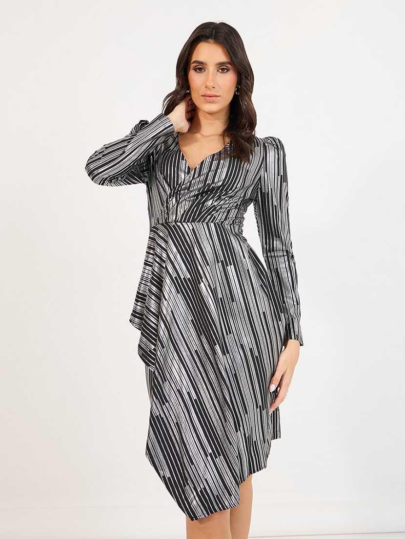 women printed puff sleeves asymmetric dress - 21666354 - Standard Image - 2