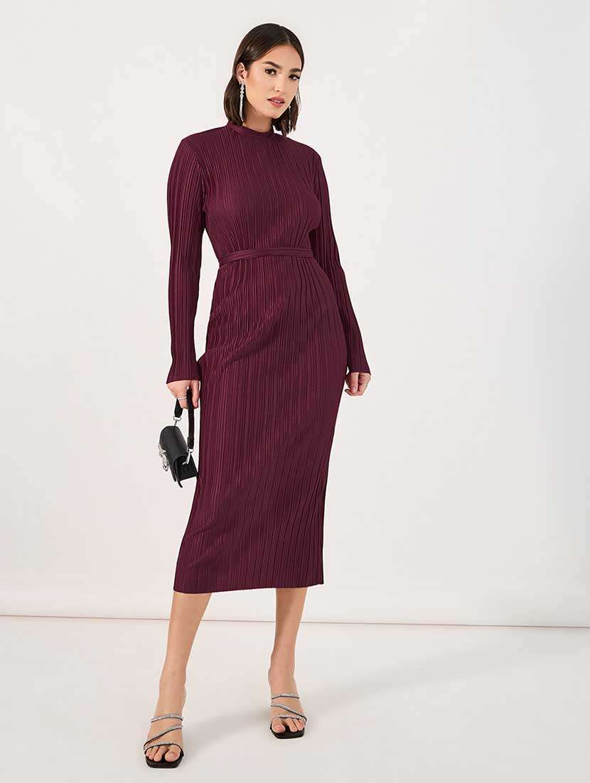 women solid long sleeves bodycon dress