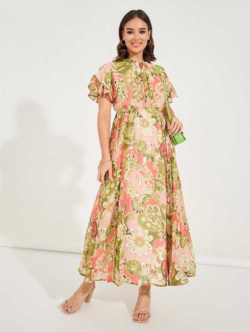 women printed round neck fit & flare dress - 21666368 -  Standard Image - 0