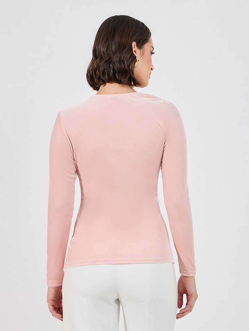 women solid asymmetric neck long sleeves top - 21666380 - Standard Image - 2