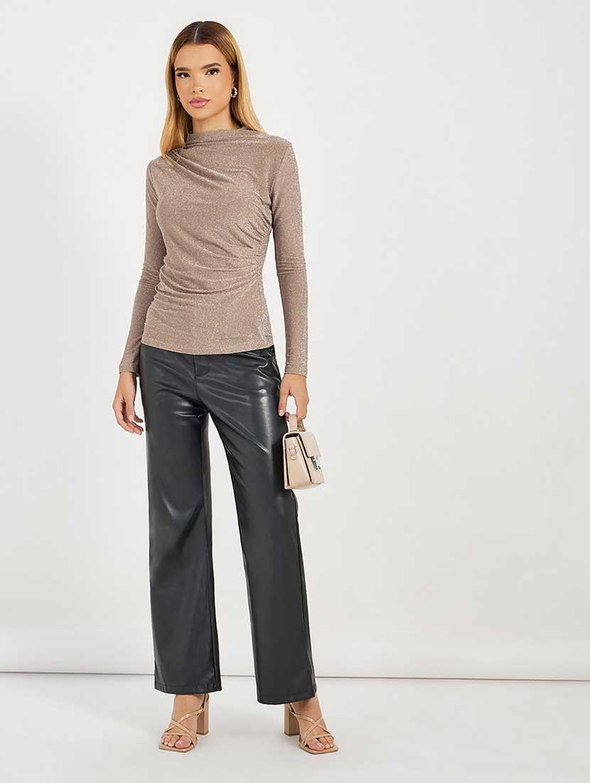 women solid long sleeves straight top - 21666382 - Standard Image - 2