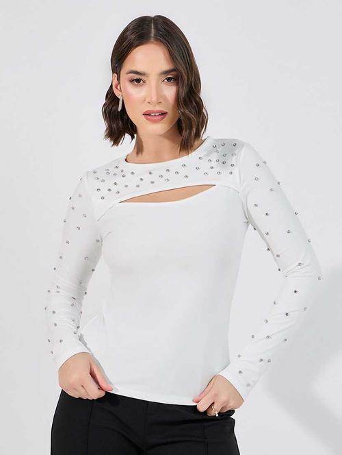 women embellished long sleeves regular top - 21666385 -  Standard Image - 0
