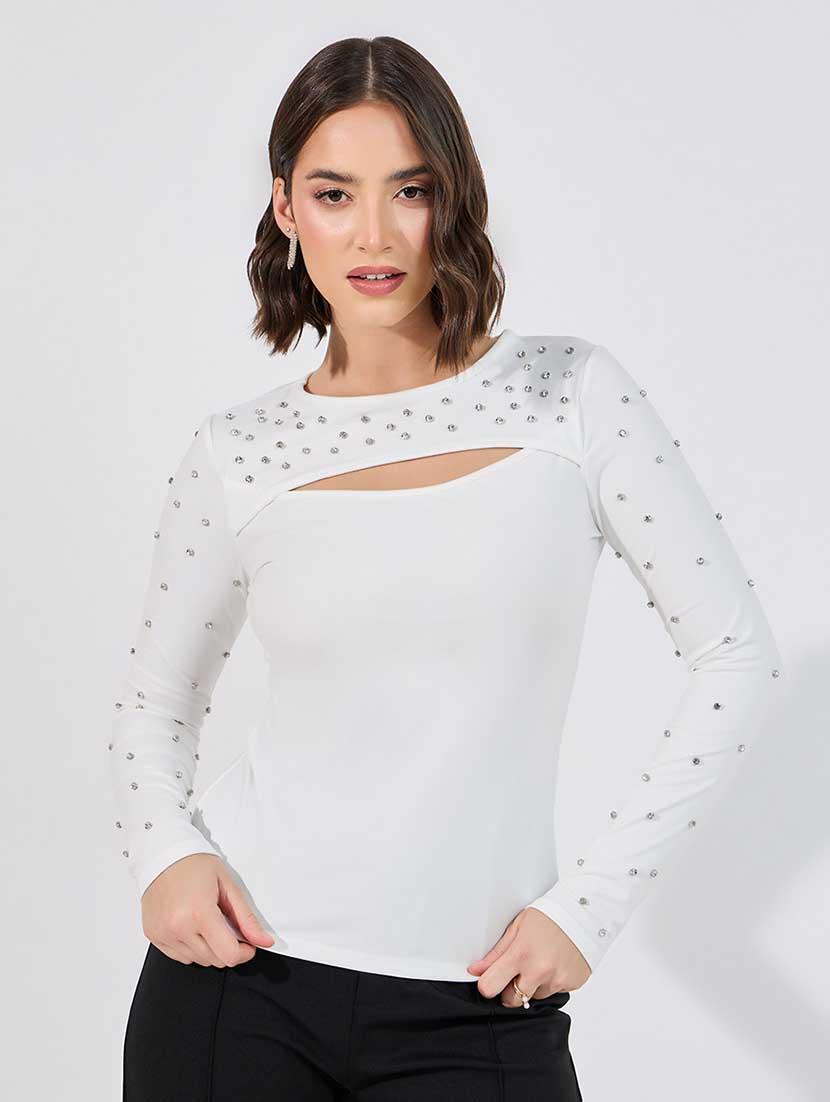 women embellished long sleeves regular top - 21666385 -  Zoom Image - 0
