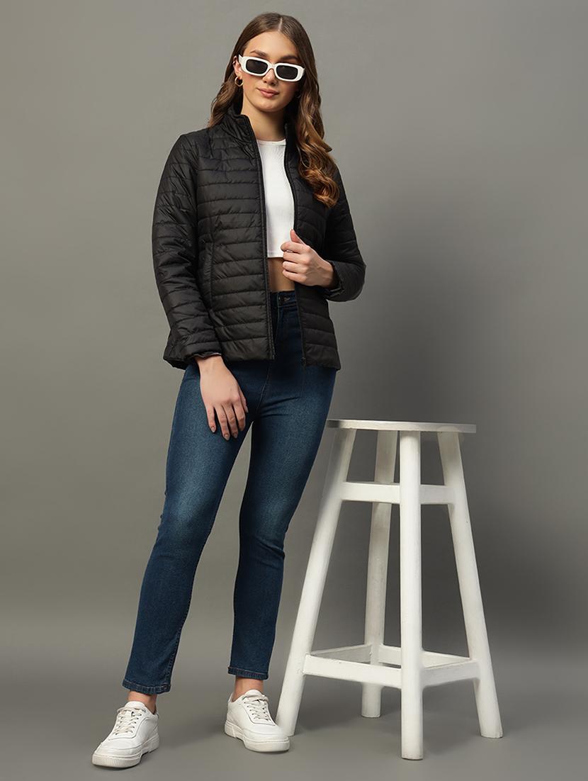 women long sleeve solid quilted jacket - 21666499 - Standard Image - 2