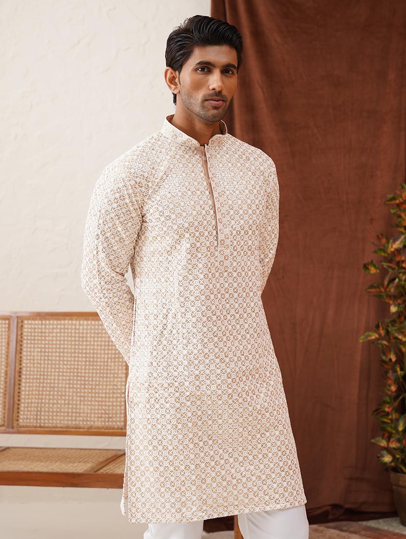 men mandarin neck embroidered long kurta - 21667093 - Standard Image - 2