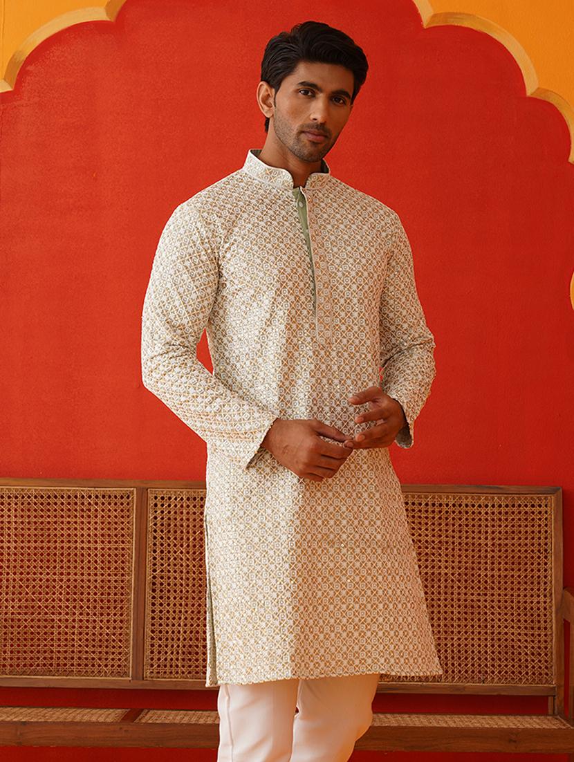 men mandarin neck embroidered long kurta - 21667096 - Zoom Image - 0