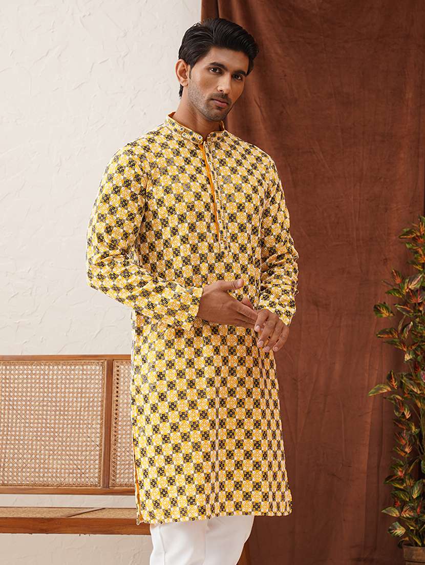 men mandarin neck printed long kurta