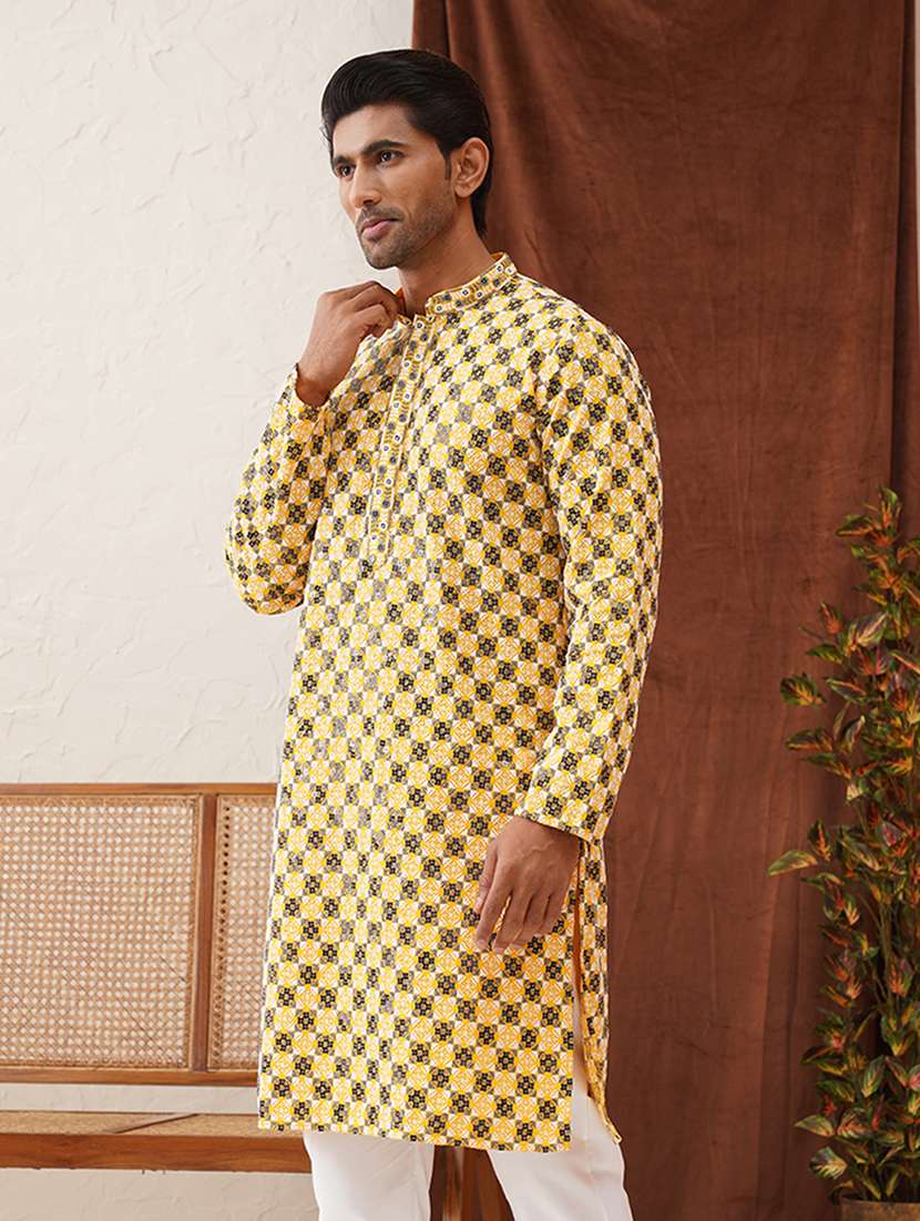 men mandarin neck printed long kurta - 21667097 - Standard Image - 2