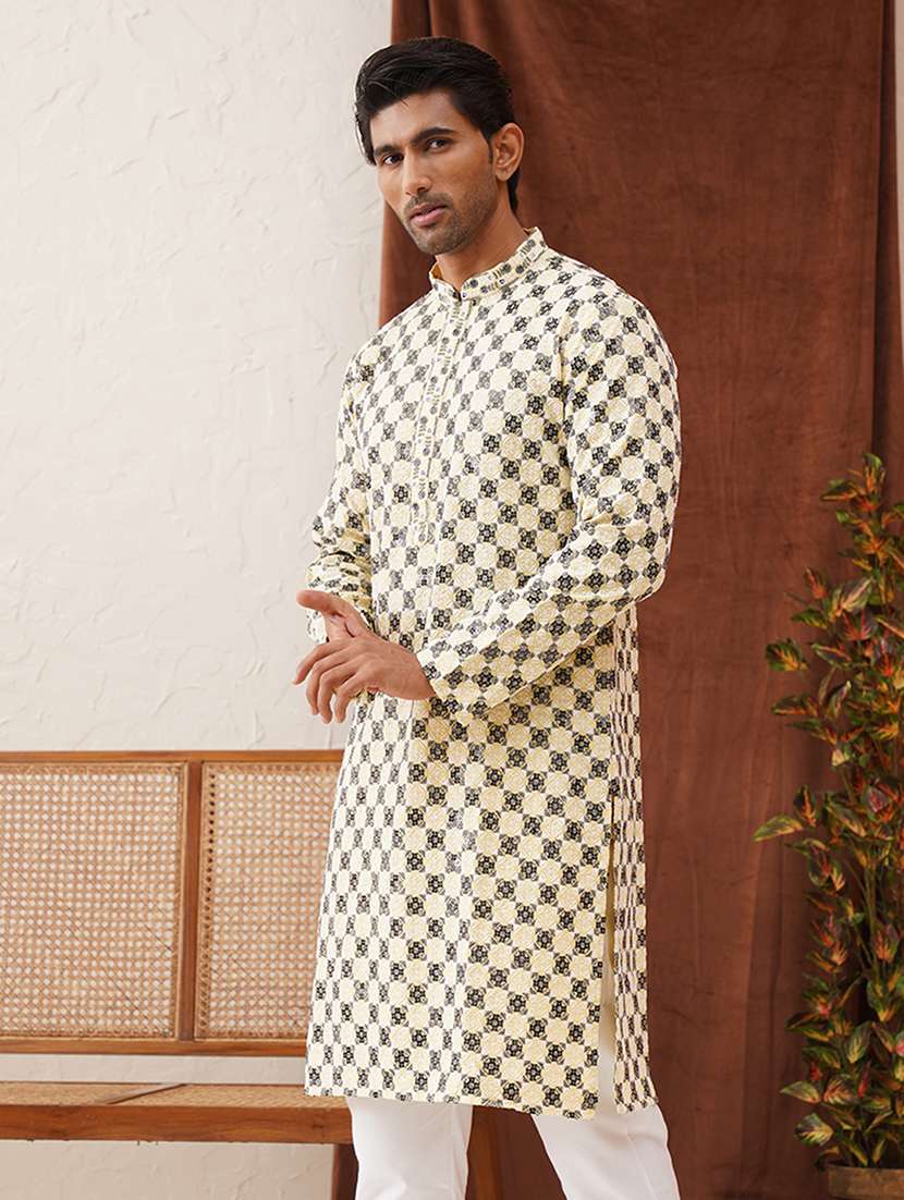 men mandarin neck printed long kurta