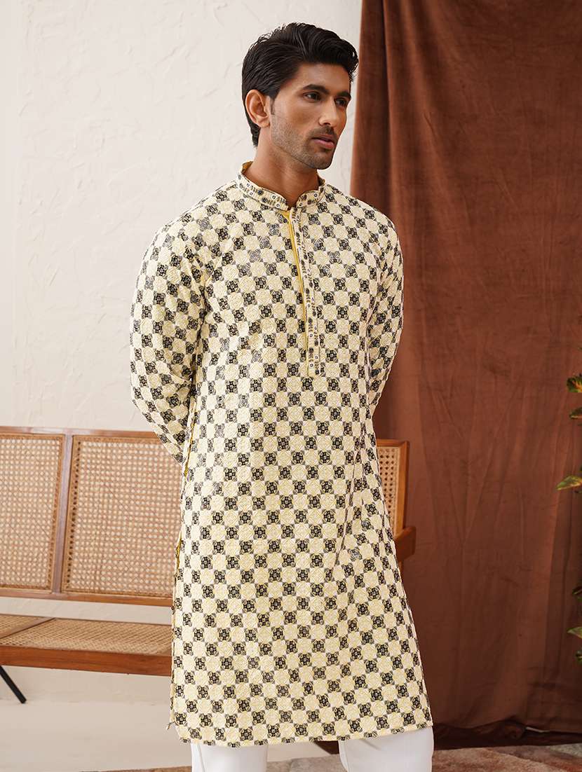 Men Mandarin Neck Printed Long Kurta - 21667099 -  Standard Image - 2