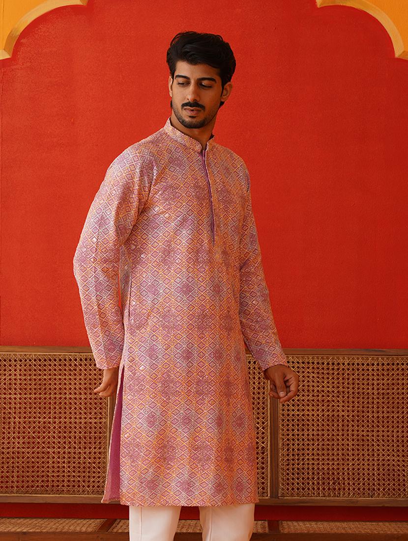 men mandarin neck embroidered long kurta - 21667101 - Standard Image - 2