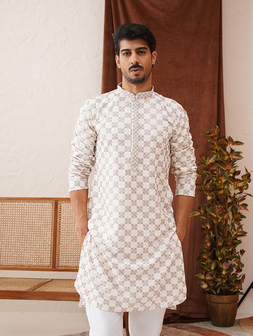 men mandarin neck embroidered long kurta - 21667113 -  Standard Image - 0