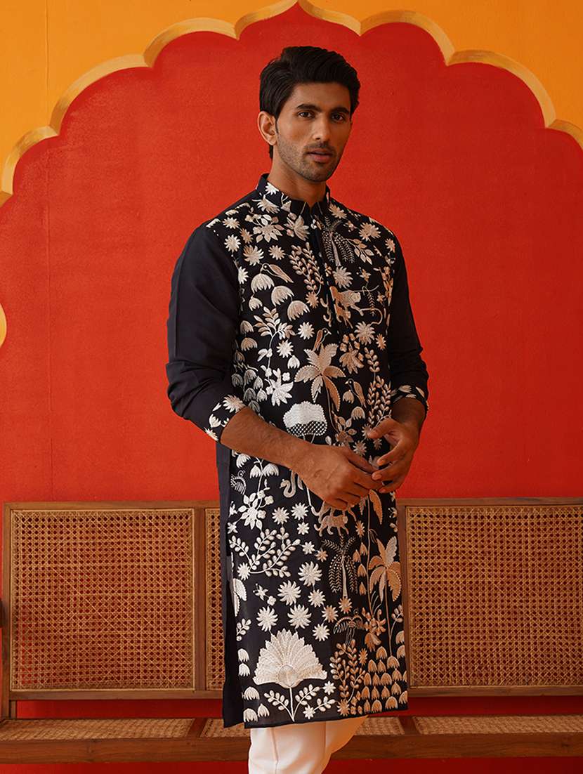 men mandarin neck embroidered long kurta - 21667116 -  Standard Image - 2