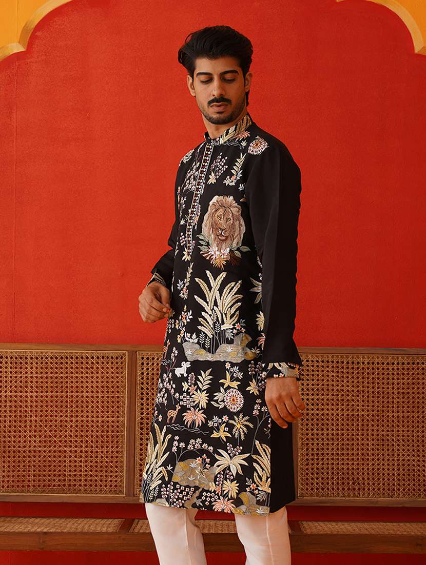 men mandarin neck embroidered long kurta - 21667119 -  Standard Image - 2