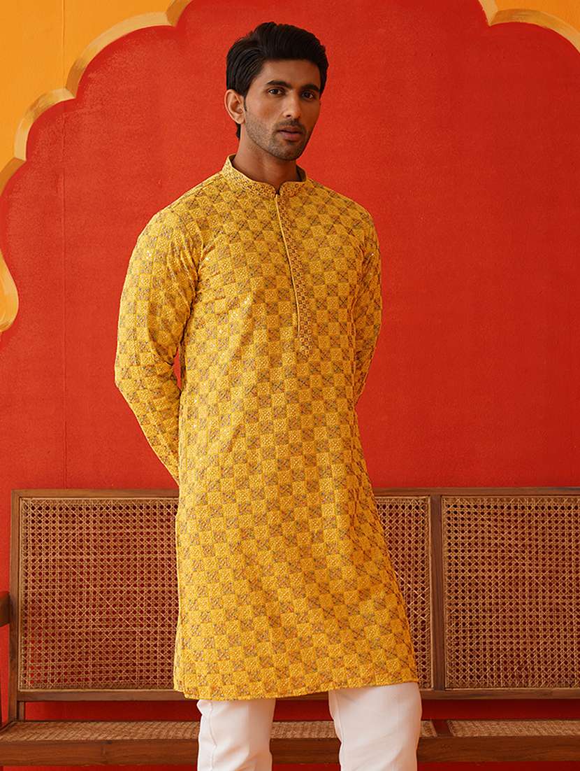 men embroidered long sleeves kurta - 21667135 - Standard Image - 2