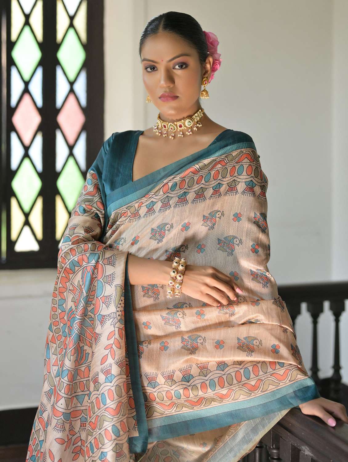 women mandhubani printed handloom saree with blouse - 21667360 -  Standard Image - 2