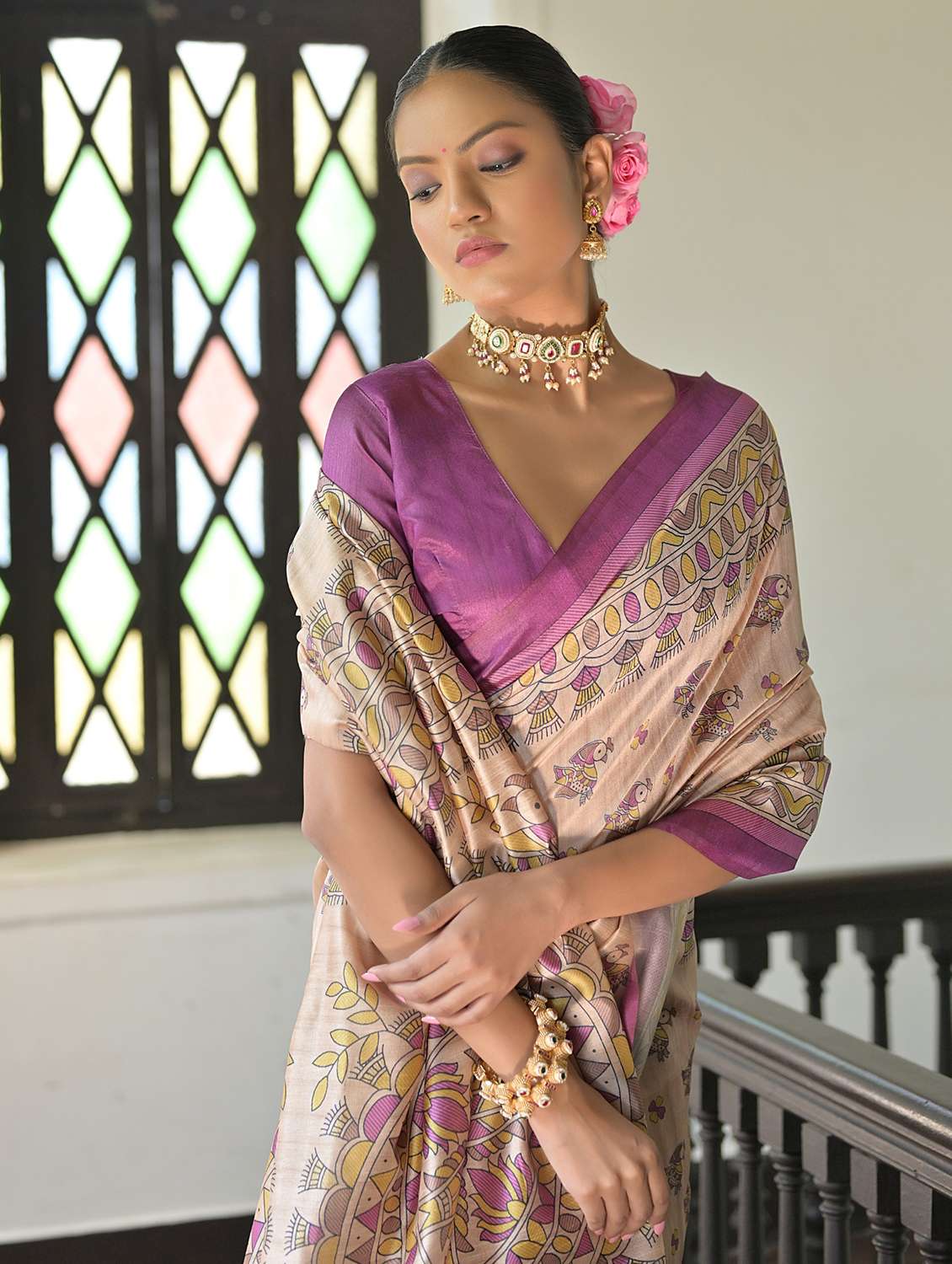 women mandhubani printed handloom saree with blouse - 21667362 -  Standard Image - 2