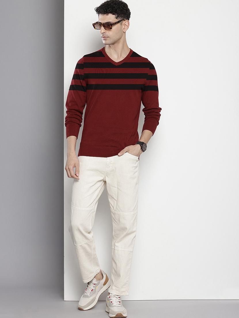 men v-neck striped pullover - 21667446 - Standard Image - 2