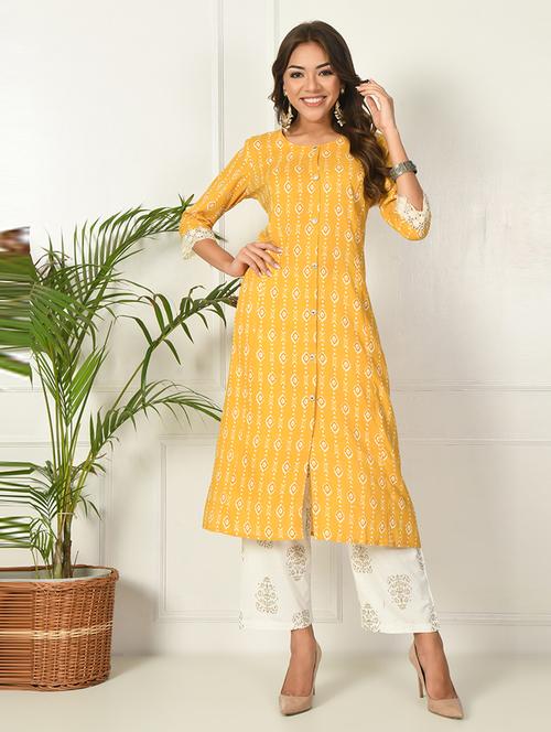 women printed three quarter sleeve a-line kurta - 21667490 - Standard Image - 0