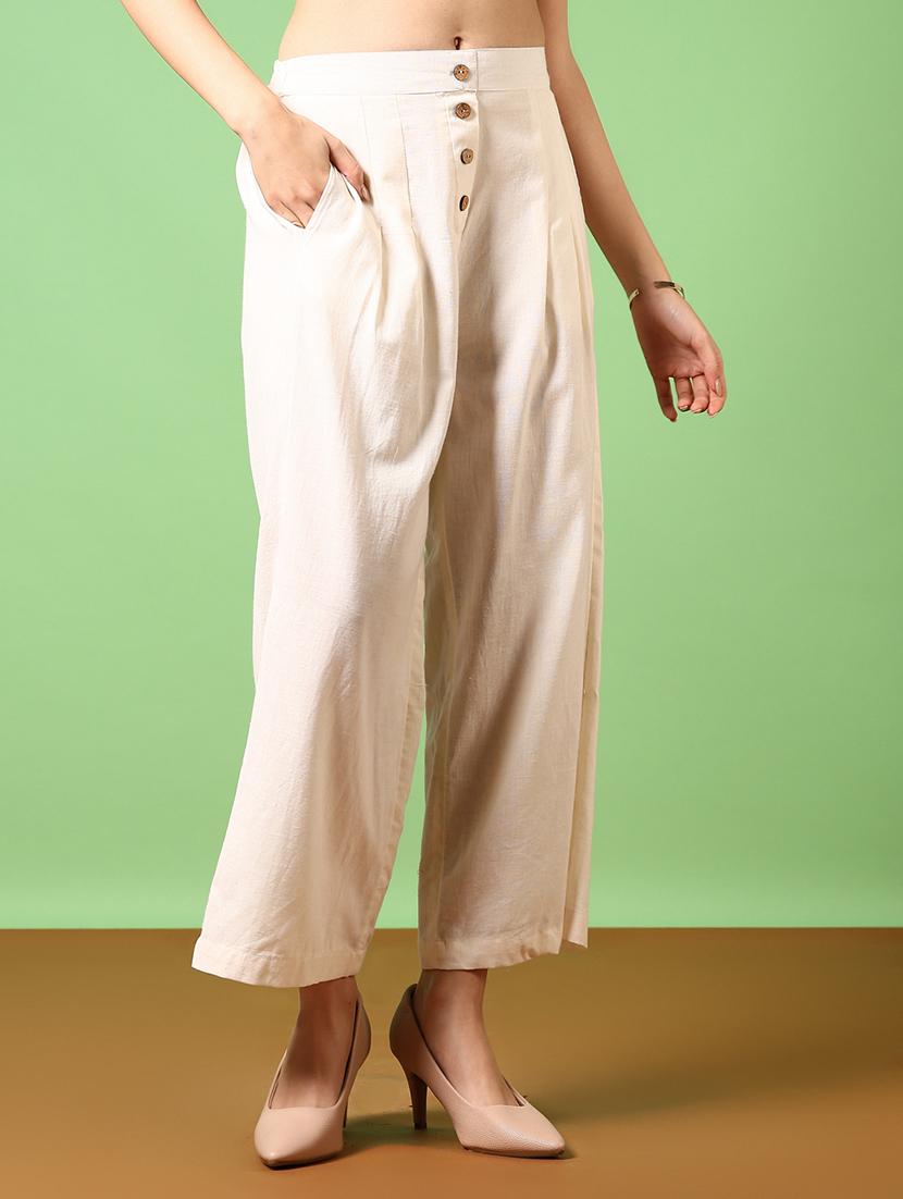 women off white solid flared palazzo - 21667667 - Standard Image - 2