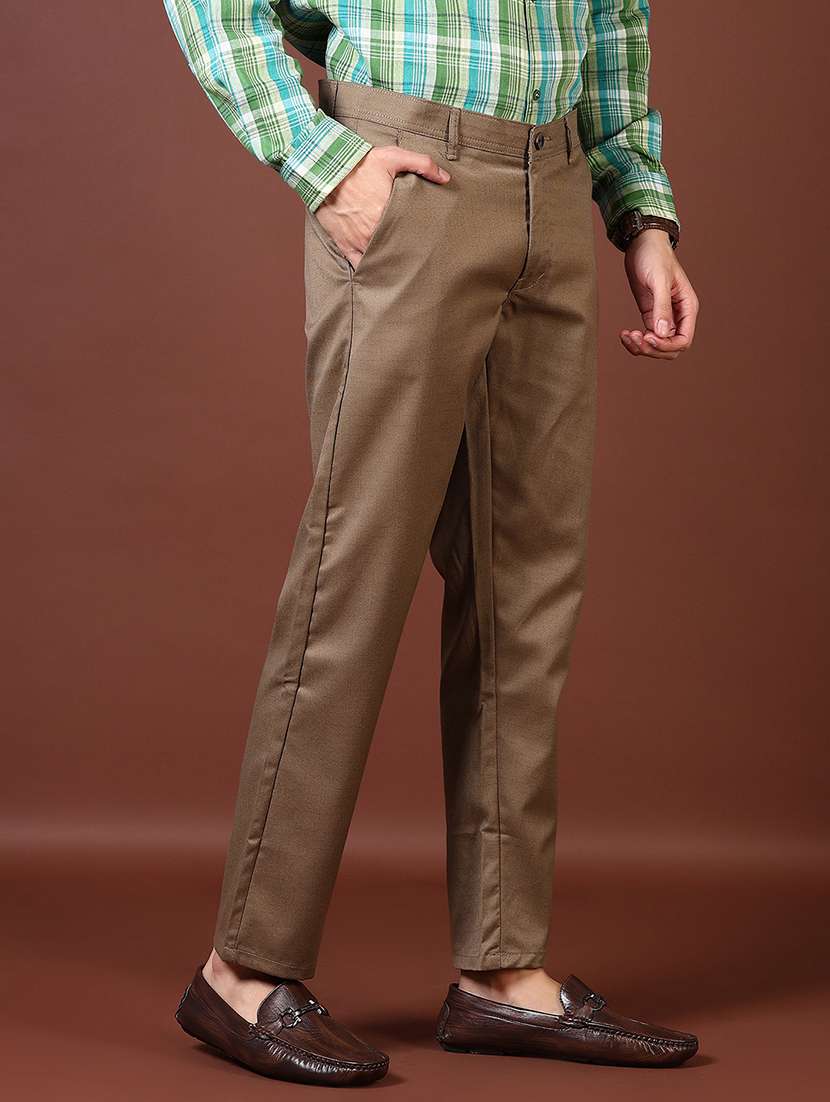 men solid mid rise flat front casual trouser - 21667678 - Standard Image - 2